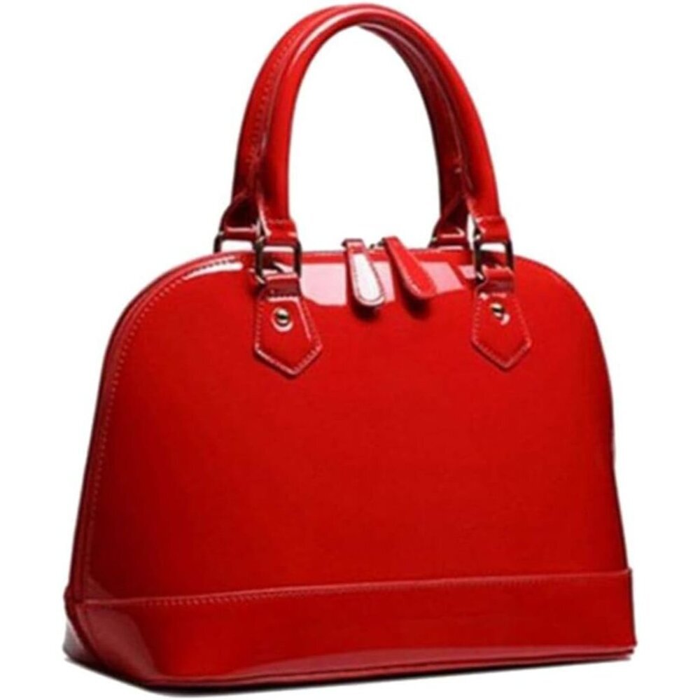 Large Red Patent Leather Handbag with Adjustable Strap - Chic Storage Solution